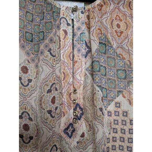 Johnny Was Jade Samahil Peasant Top with Crystal Buttons Long Sleeve Size Large - Picture 4 of 8